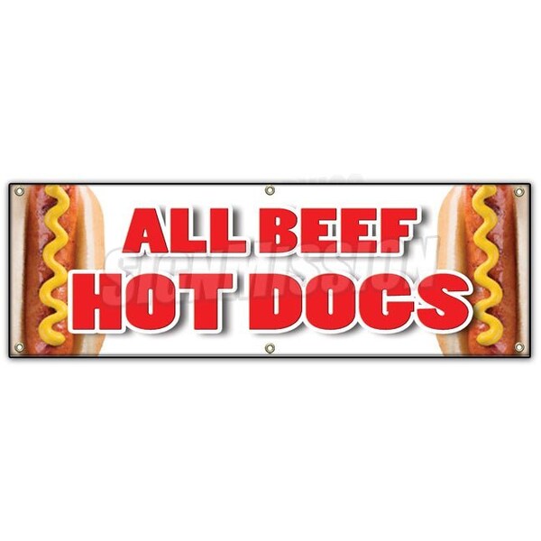 ALL BEEF HOT DOGS BANNER SIGN red hots weiner franks burgers footlong